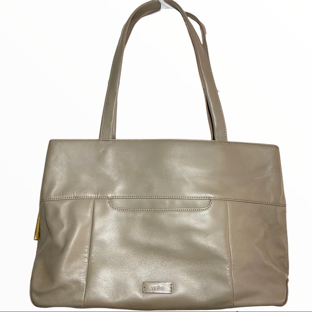 HOBO International Leather Purse Shoulder Bag Zip Pocket Stone Gray